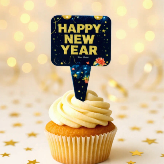Happy New Year Paper Cake Toppers (5 Mix designs) Cupcake Toppers | New Year Decorations Items | Pack of 10