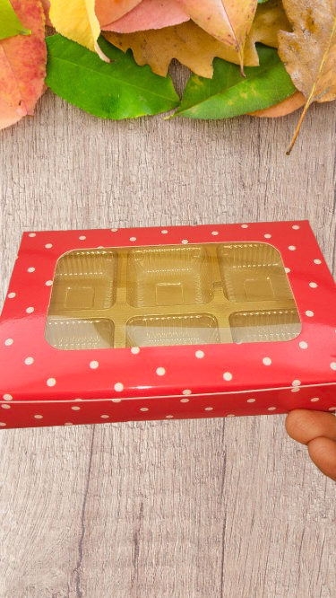 6 Cavity Chocolate Box (Pack of 10) Polka Dot Design Red Chocolate box of 6 cavity