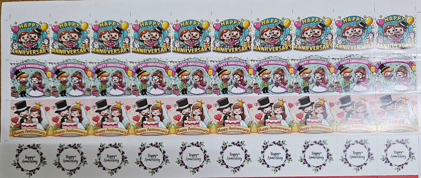 Happy Anniversary Cavity Size Sqaure Chocolate Stickers