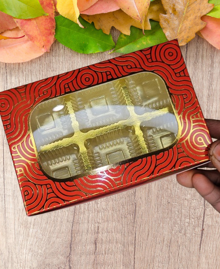 6 Cavity Premium Chocolate Box with Golden Leaf work (Pack of 10)