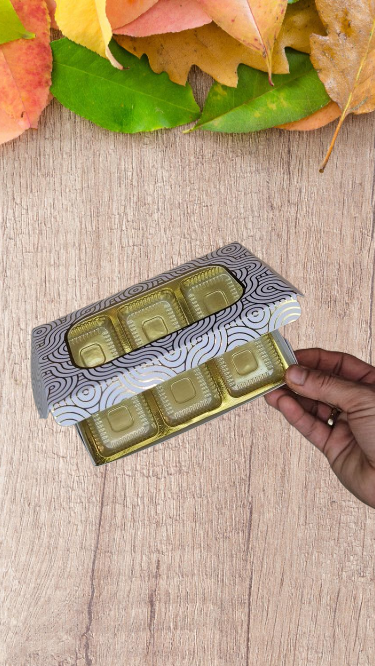 6 Cavity Premium Chocolate Box with Golden Leaf work (Pack of 10)
