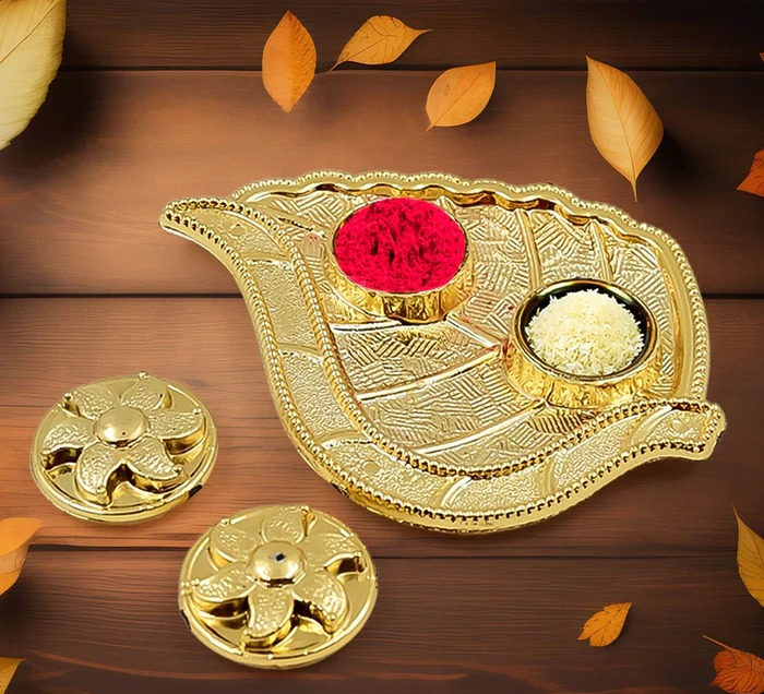 Leaf Shape Kumkum Roli Small Plate for Festive & Gifting Purpose