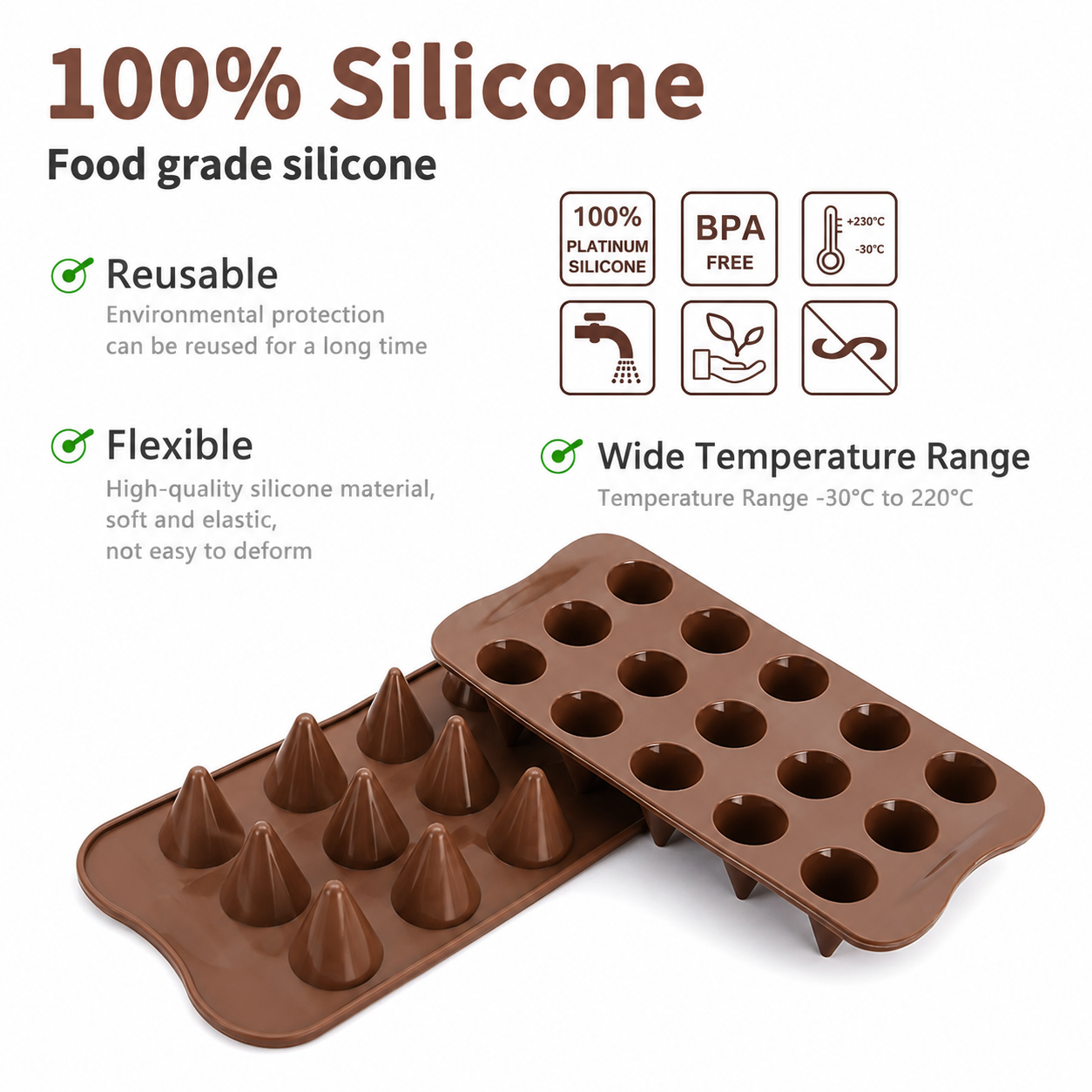 15-Cavity Cone Shape Silicone Chocolate Mould