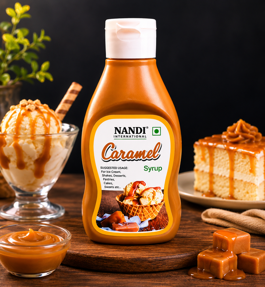 Nandi International Caramel Syrup 200gm | Premium Caramel Dessert Topping & Ice Cream Drizzle | Rich Creamy Flavor for Cakes, Shakes & Sundaes