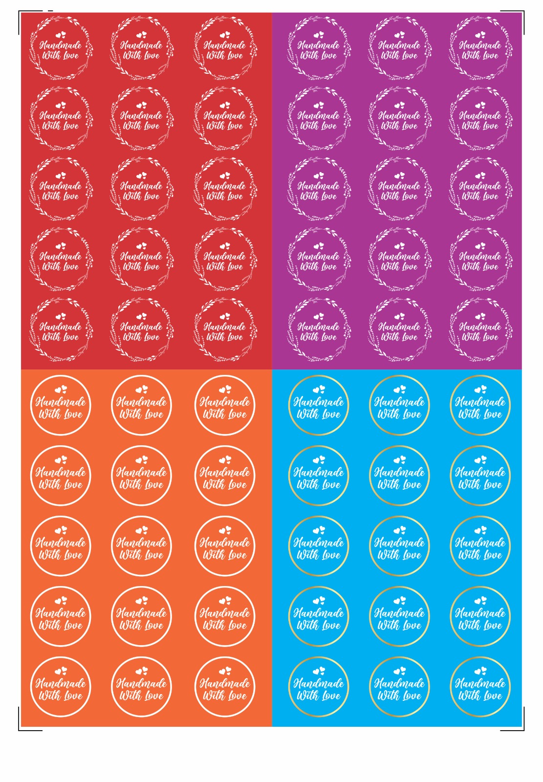 Handmade with Love 1.5 inch 60 Stickers comes with 4 different colours in a Sheet