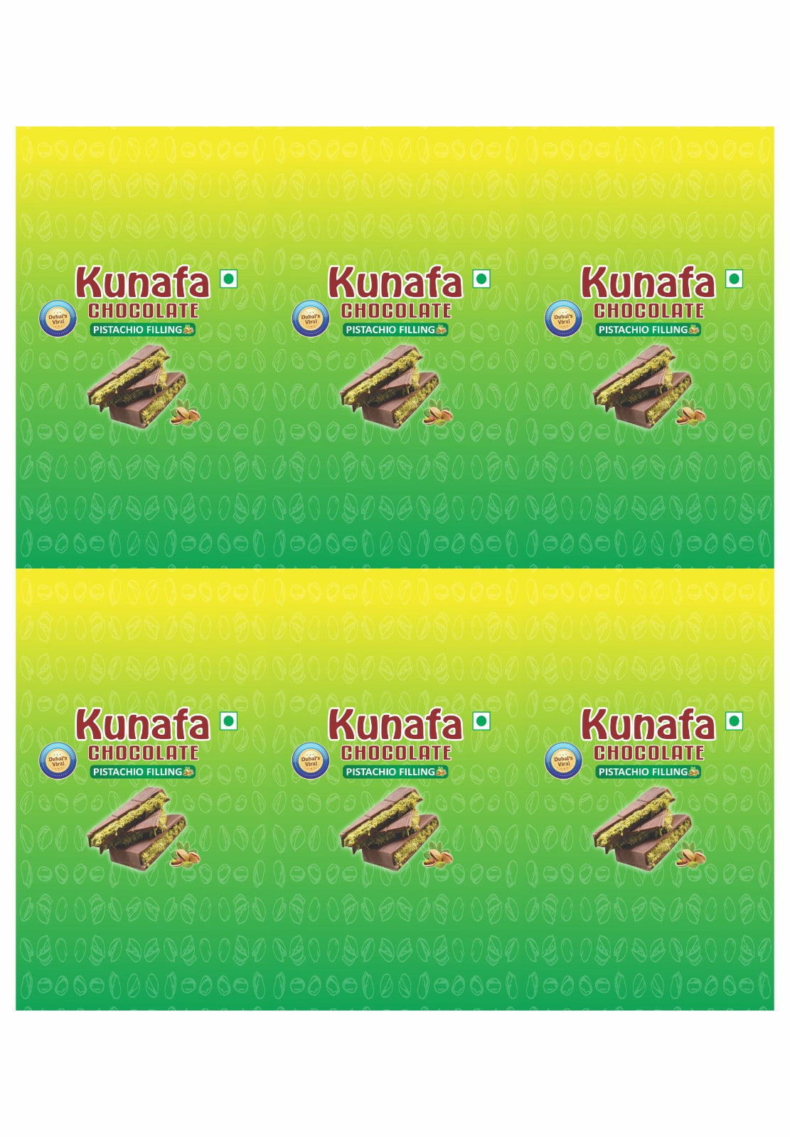 Kunafa Bar Sticker for 50-80gm chocolate (6 Stickers in a sheet)