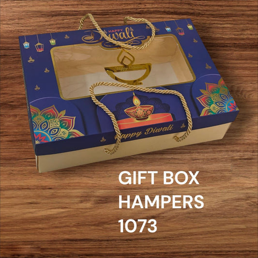 Premium Diwali Hamper Box with golden leaf shine work (with Dori Handle) - Pack of 5 (Size- 10*8*3 inch)