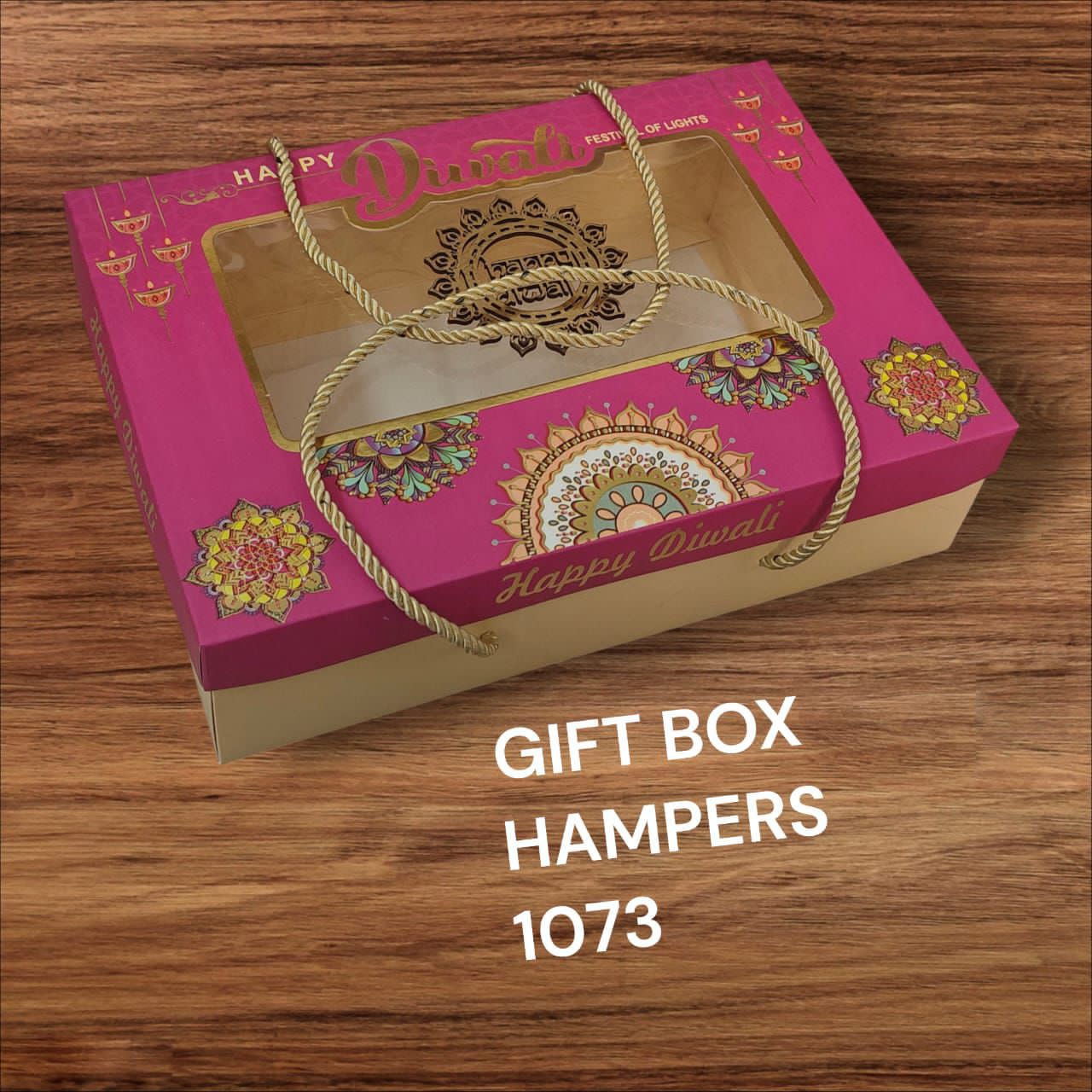 Premium Diwali Hamper Box with golden leaf shine work (with Dori