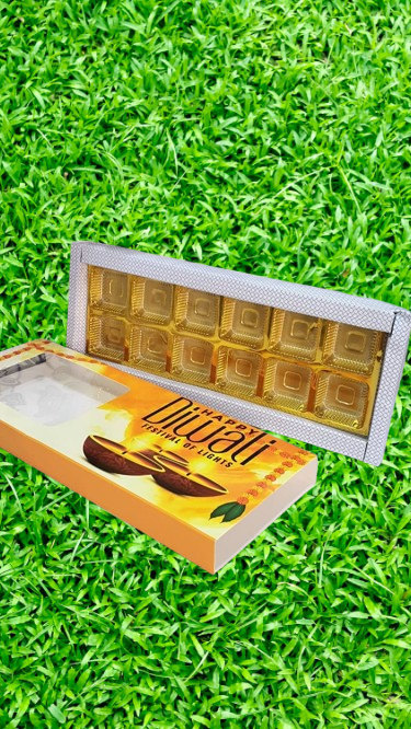 12 Cavity Happy Diwali Chocolate box (Mix Colour) (Pack of 10)