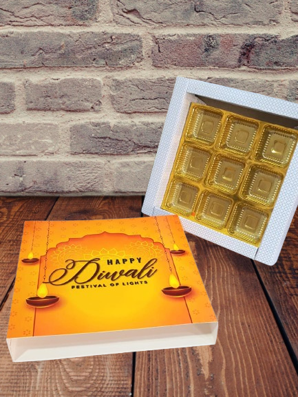 Happy Diwali 9 cavity Premium Sliding Box for chocolates, Laddoos or Candles(Set of 10)