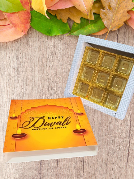 Happy Diwali 9 cavity Premium Sliding Box for chocolates, Laddoos or Candles(Set of 10)