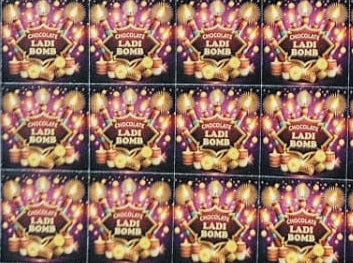 Small Ladi Bomb Sticker for mould no. 067 & 443 (88 stickers in a sheet) Diwali Cracker chocolate Sticker