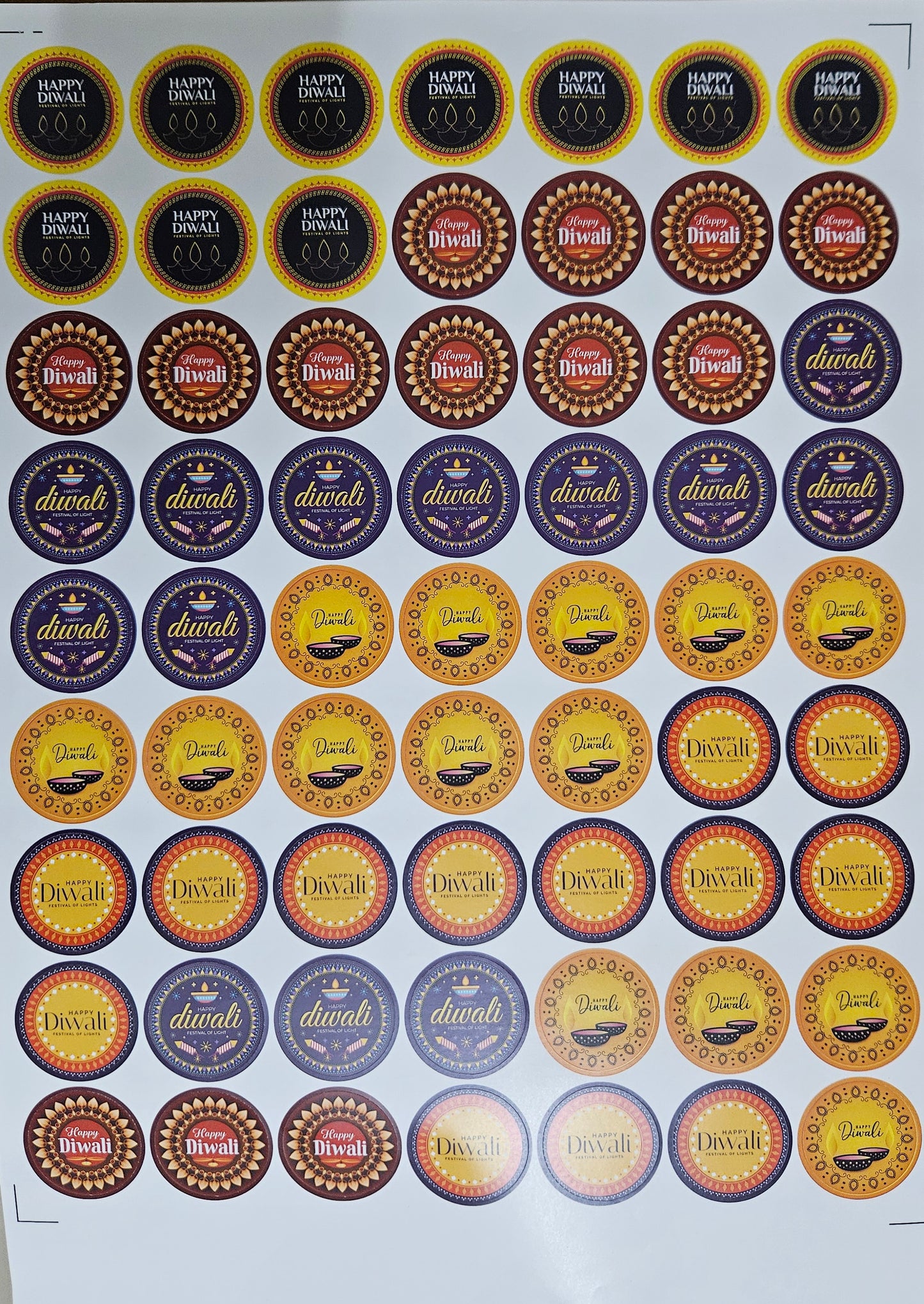 Happy Diwali Round Stickers 1.5 inch (63 Stickers in a sheet)