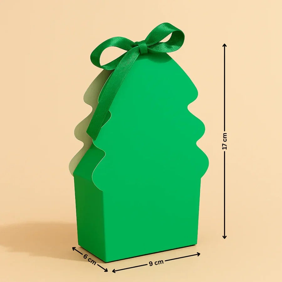 Christmas Tree Shaped Goodie Box with Satin Ribbon (Red & Green Colour) | Christmas Goodie Box | Pack of 10