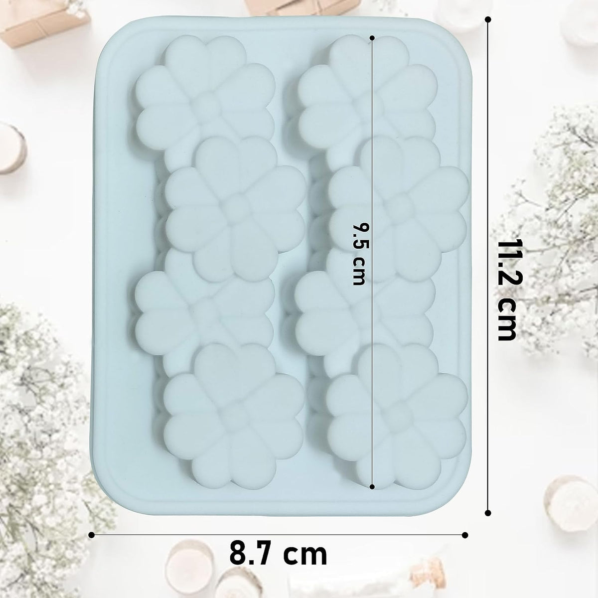 2 Cavity Heart Flower Shape Candle Mould, Joint Heart Flower Candle Mould for Candle Making Multi-Purpose Silicone Mould for Chocolate Resin soap (4.5 x 3.7 x 0.5 Inch)