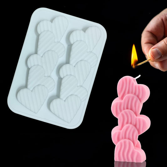 2 Cavity Stript Heart Shape Candle Mould, Joint Heart Flower Candle Mould for Candle Making Multi-Purpose Silicone Mould for Chocolate Resin soap (4.5 x 3.7 x 0.5 Inch)