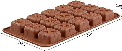 Chocolate Mould Gift Box Making Silicone Chocolate Mold for Cake, Brownie Topper, Hard & Soft Candies, Gummy, Jelly, Keto Fat Bombs Square Shapes in Brown Trays