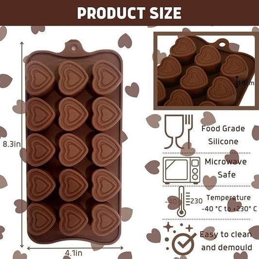 Valentines Chocolate Moulds 15 Cavity Heart Silicone Chocolate Moulds Making Molds Silicone Candy Jelly Ice Tray Moulds for Valentine's Day Wedding