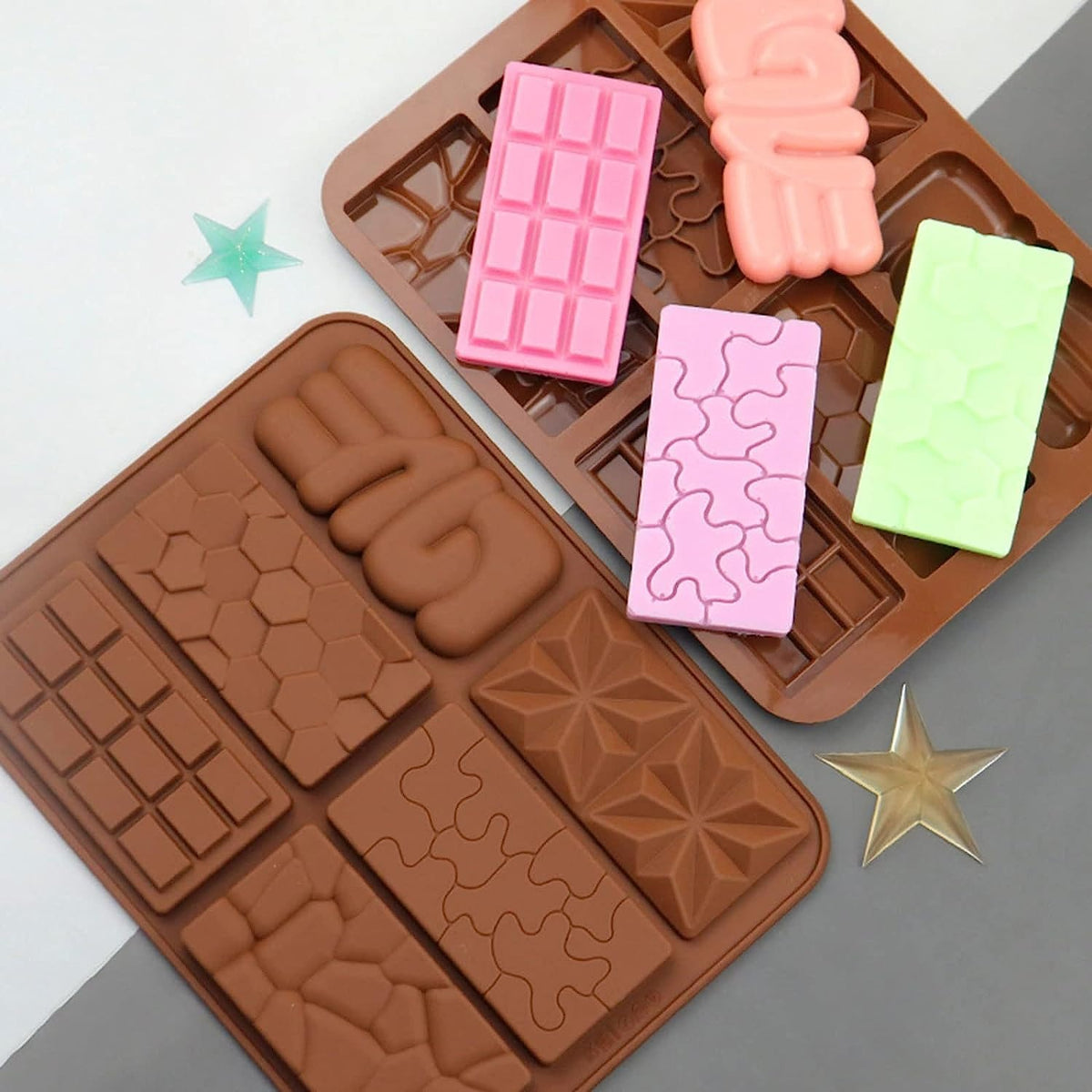 6 in 1 Chocolate Mould Tray I Multi Shape Break-Apart Chocolate Mold I Silicone DIY 3D Chocolate Mold