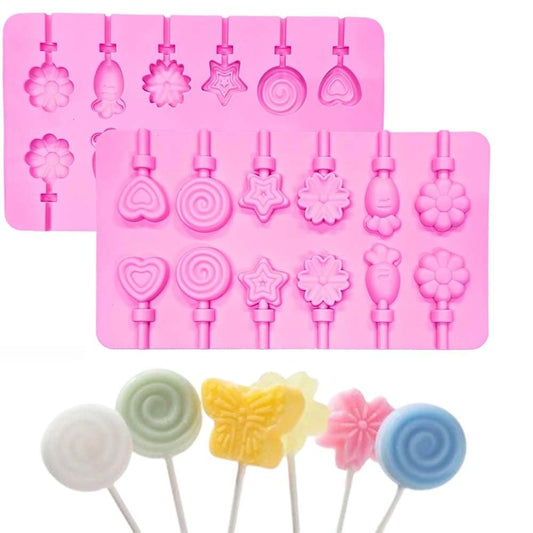 Silicone Lollipop Mold,12 Cavity Heart Star Flower Carrot Round Shape Hard Candy Mold for Chocolate, Homemade Cake Pops Mould for Ice Cream, Chocolate, Ice Candy, Lolipop