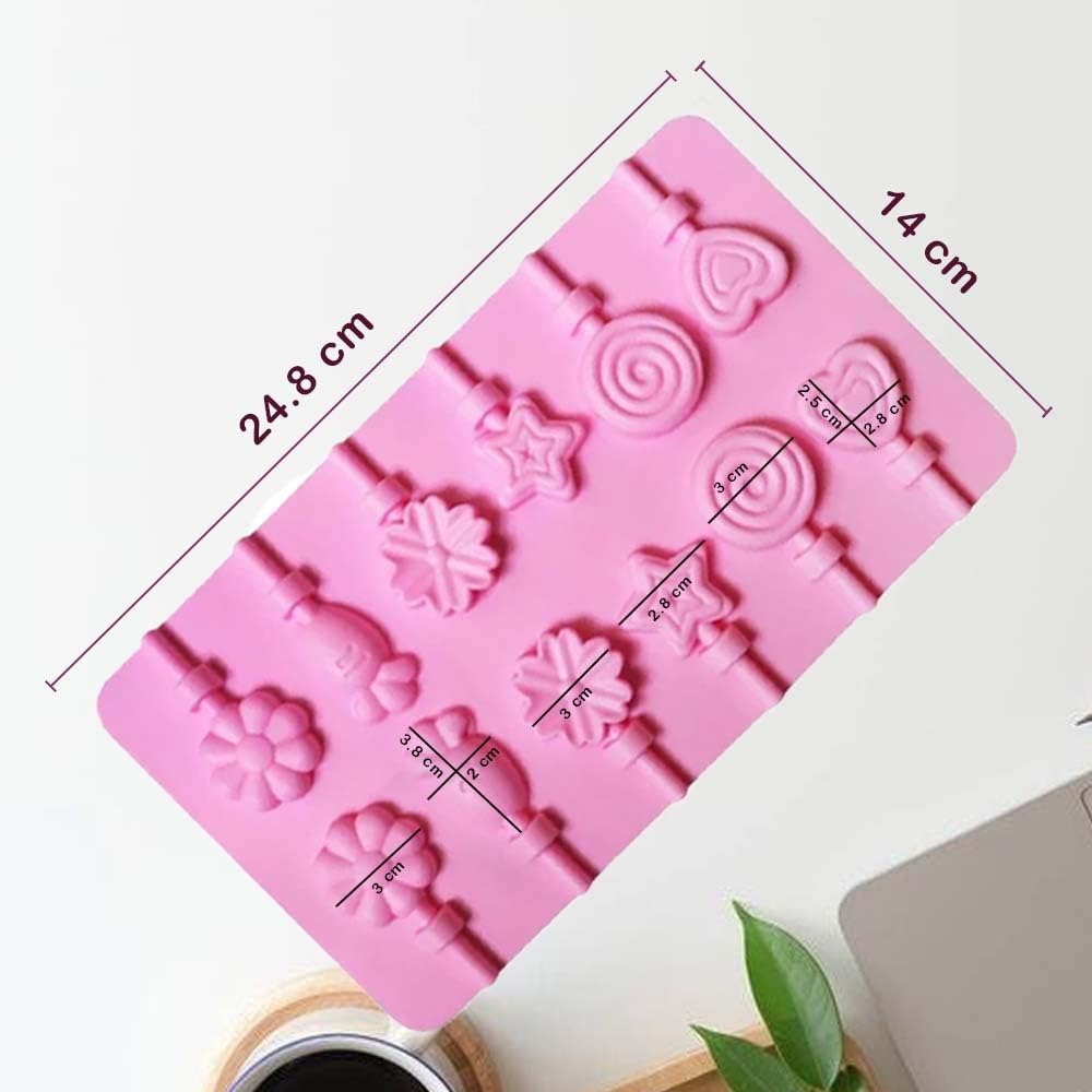 Silicone Lollipop Mold,12 Cavity Heart Star Flower Carrot Round Shape Hard Candy Mold for Chocolate, Homemade Cake Pops Mould for Ice Cream, Chocolate, Ice Candy, Lolipop