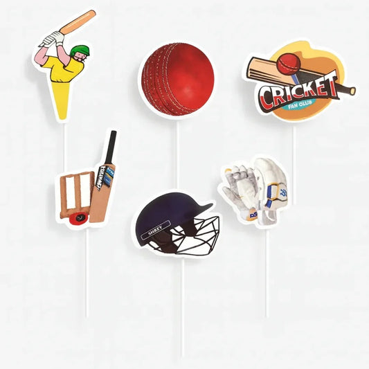 Cricket Theme Paper Cake Toppers | Cricket Gamer Decorations | Cricket Inspired Cake Toppers | Pack of 6