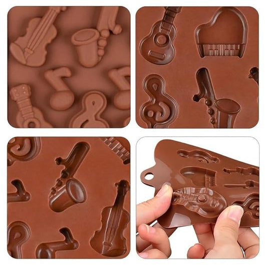 Musical Instrument Silicone Mould | 15-Cavity Music Theme Mold with Guitar, Piano, Violin & Notes Design for Chocolate, Ice, Jelly, Soap & Candle Making