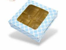 4 Cavity Chocolate Boxes with Window (Set of 10) Blue Check