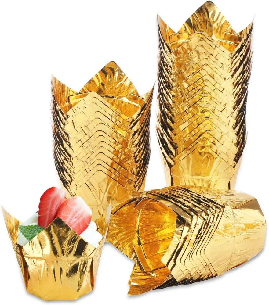 Gold Tulip Cup | Pack of 50 | Muffin Cup | Cupcake Liners (Set of 10)
