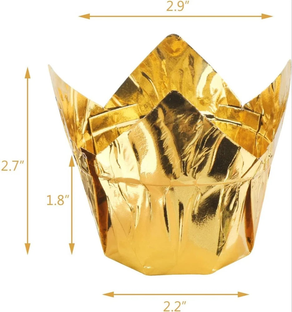 Gold Tulip Cup | Pack of 10pcs | Muffin Cup | Cupcake Liners (Set of 10 & 50 pcs)