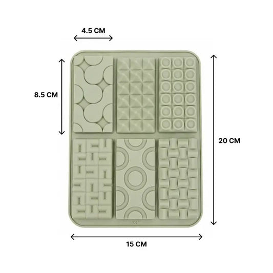 6-Cavity Silicone Chocolate Bar Mold | Assorted Geometric Pattern Chocolate Mould
