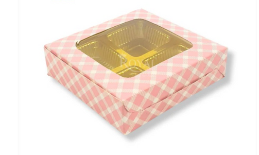 4 Cavity Chocolate Boxes with Window (Set of 10) Pink Check
