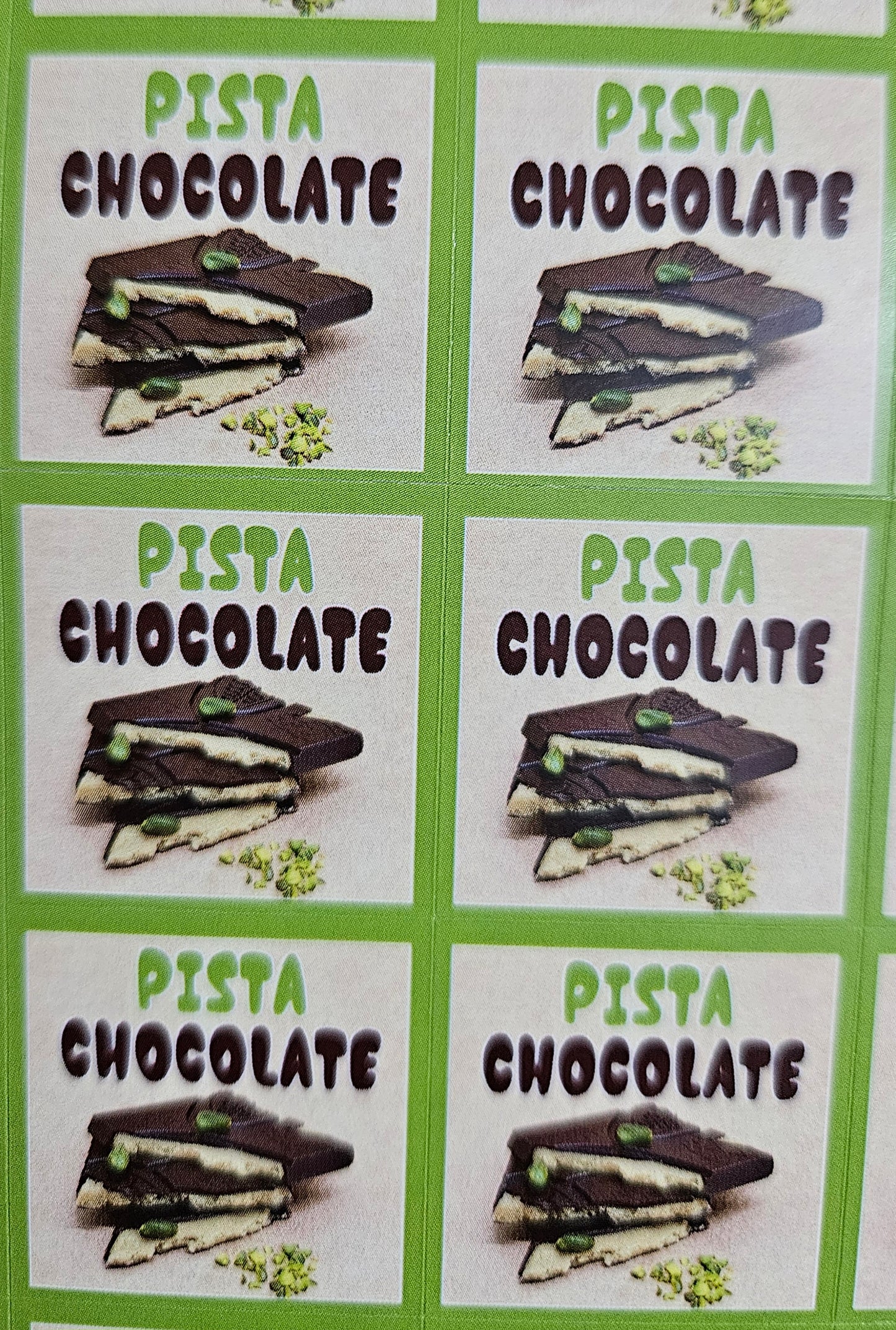 Pista Flavour Cavity Size Sqaure Chocolate Stickers