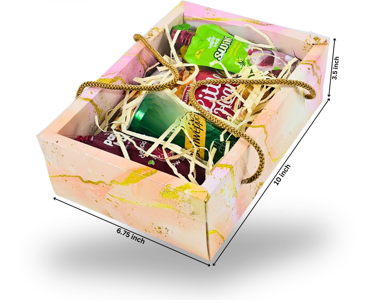 Pink Marble Print Premium Gift Hamper Bags with Transparent Lid { 10x6.75x3.5 inches }