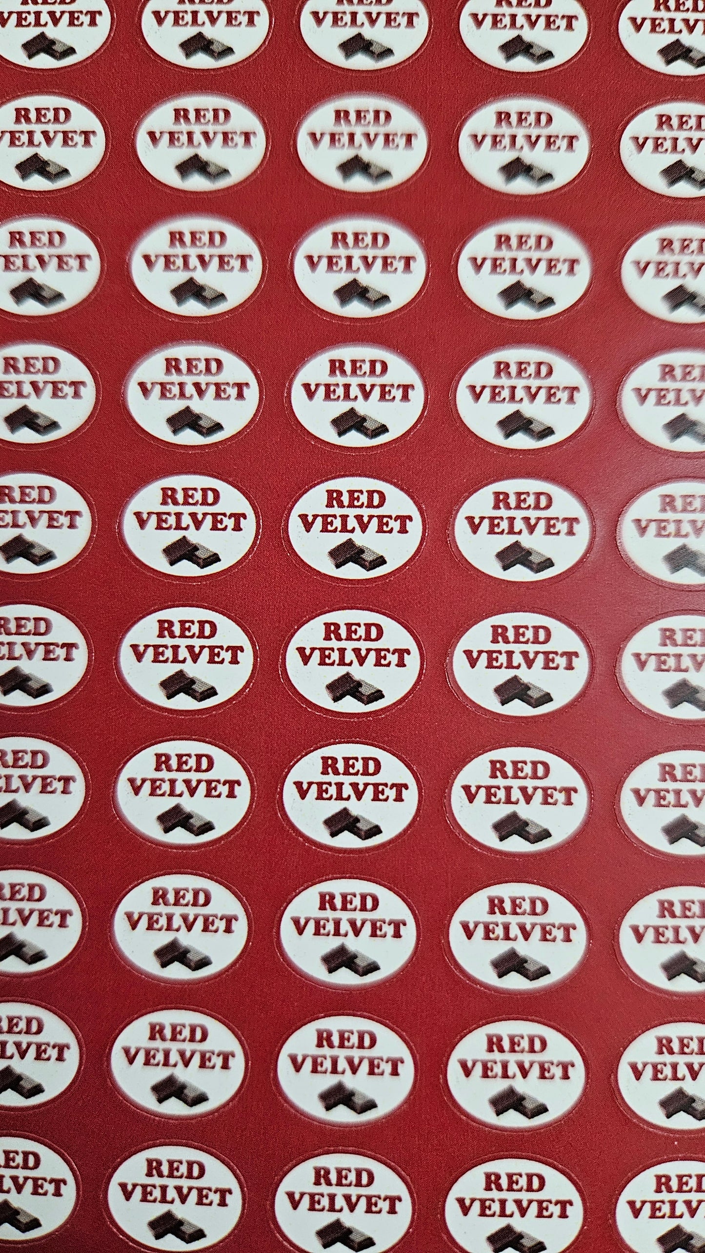 Red Velvet Flavour Small 0.5 inch Chocolate Stickers