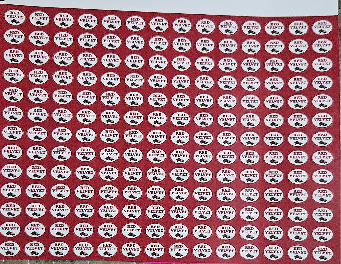 Red Velvet Flavour Small 0.5 inch Chocolate Stickers