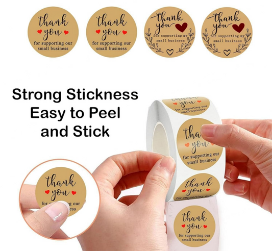 1 Inch Kraft Theme Thank You Stickers | 500 Stickers | Pack of 1