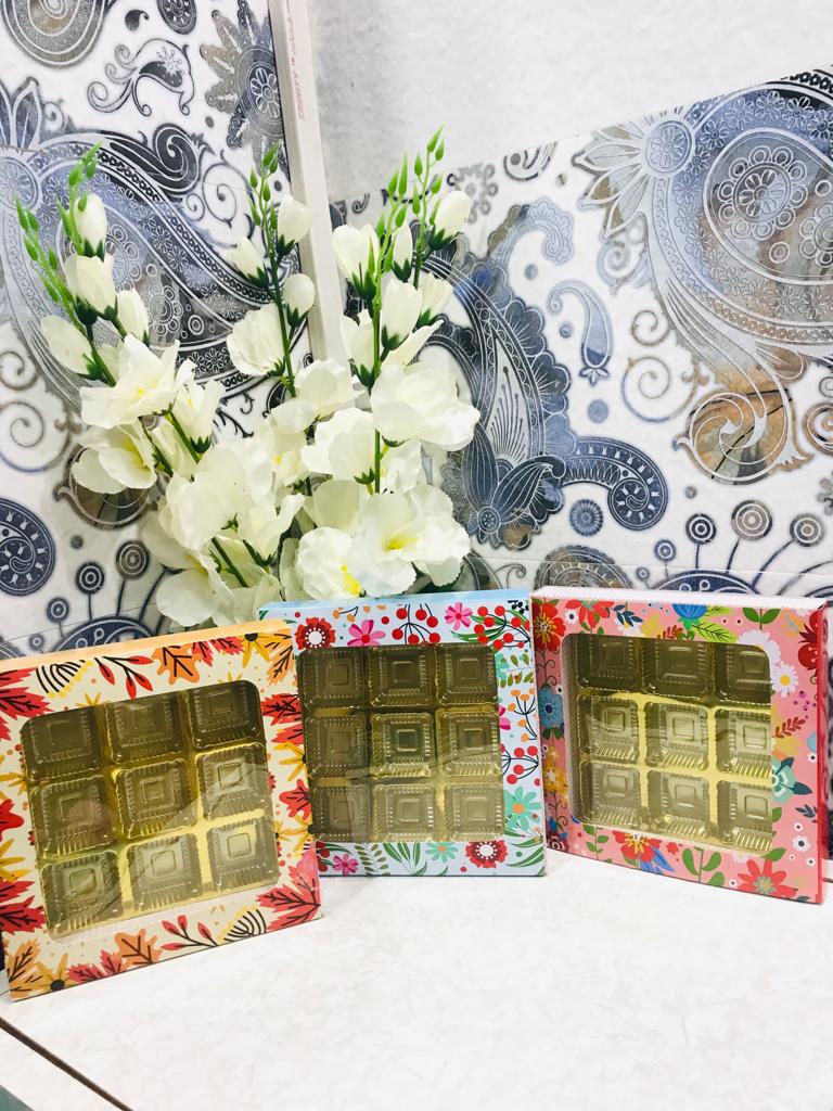 Designer Flower Printed 9 Cavity Box (Pack of 10) Random Design