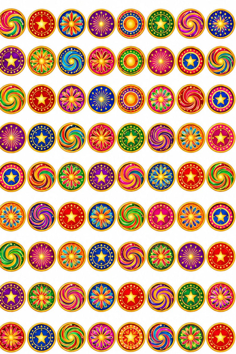 Mini Chakri Bomb Diwali Chocolate Sticker Sheet | 1 inch Chakri bomb Diwali stickers (70-80 stickers)