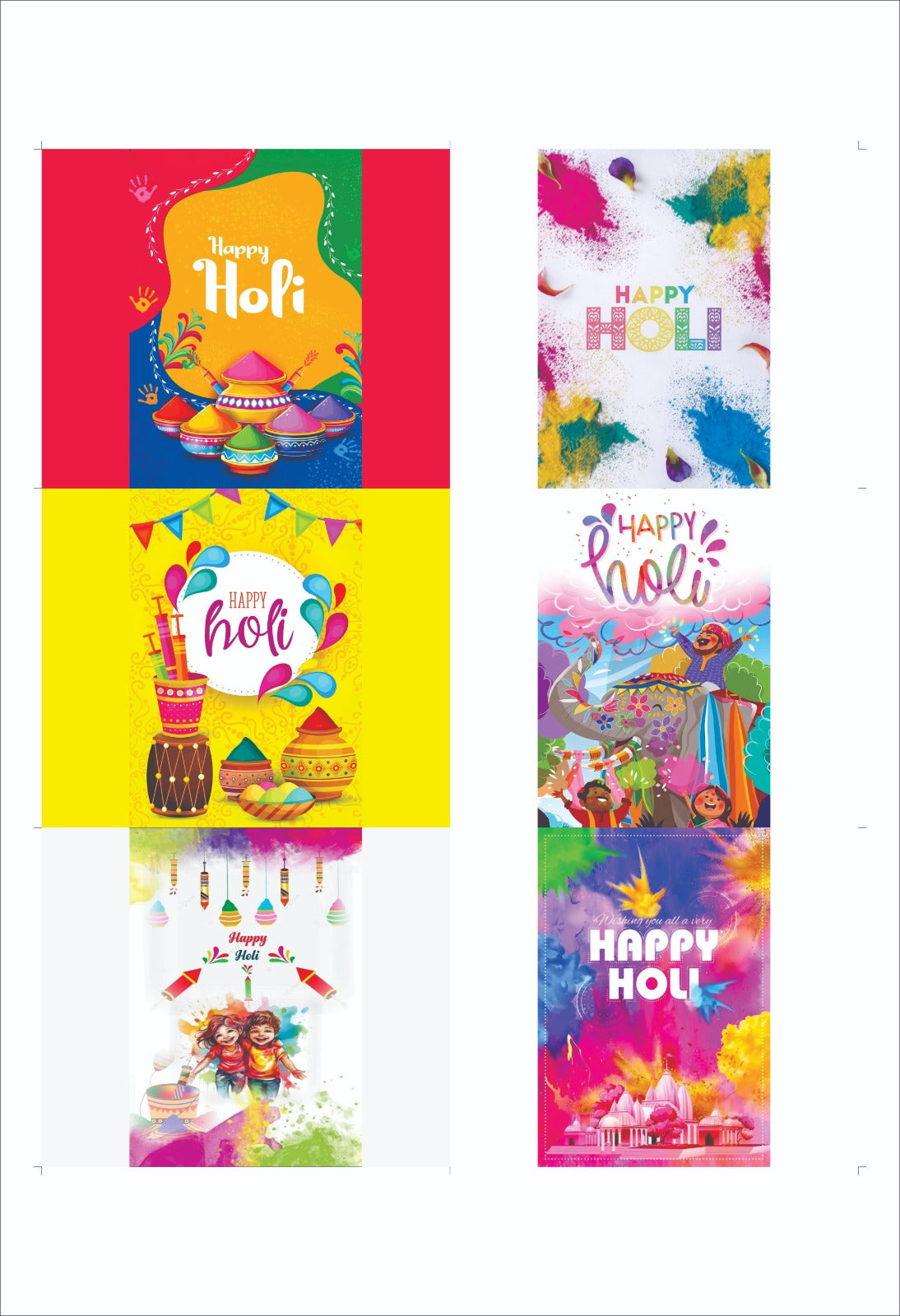 Happy Holi Bar size Stickers for 50-100gm chocolate bars (6 stickers)