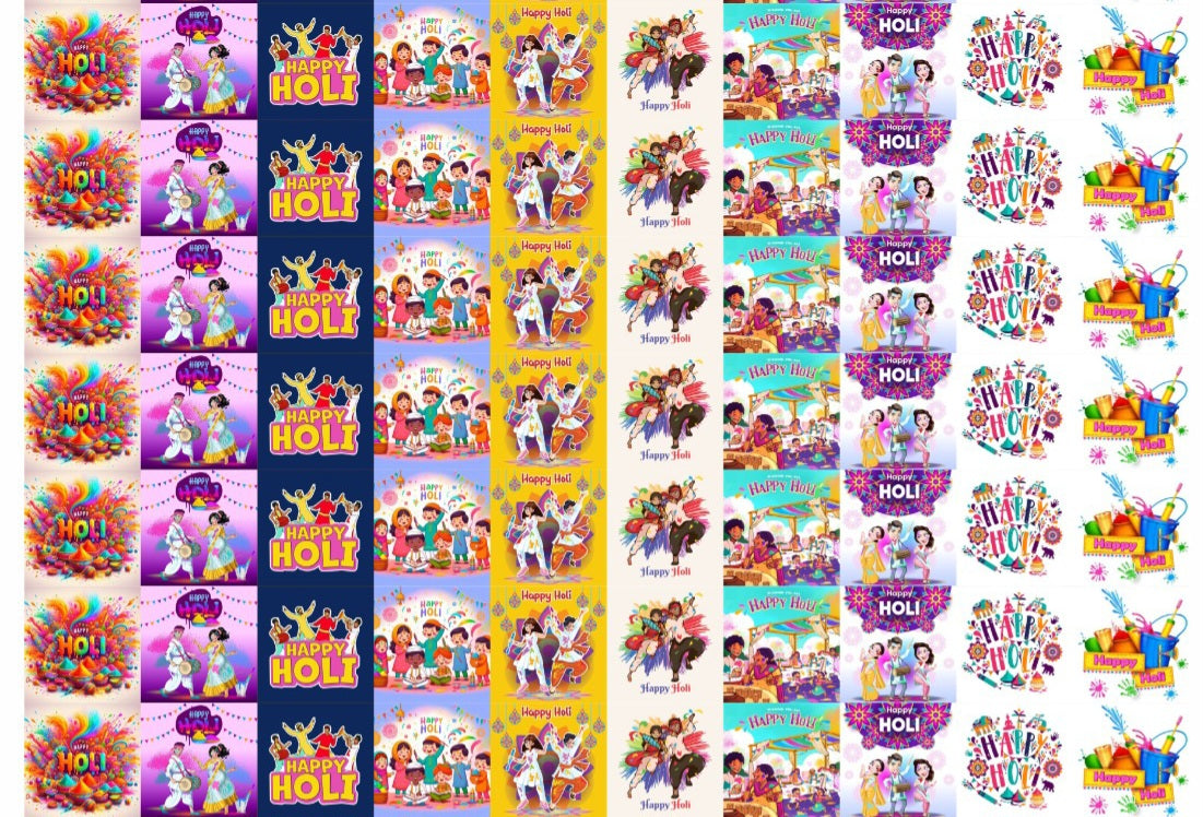 Happy Holi Cavity Size Stickers (70 pcs)
