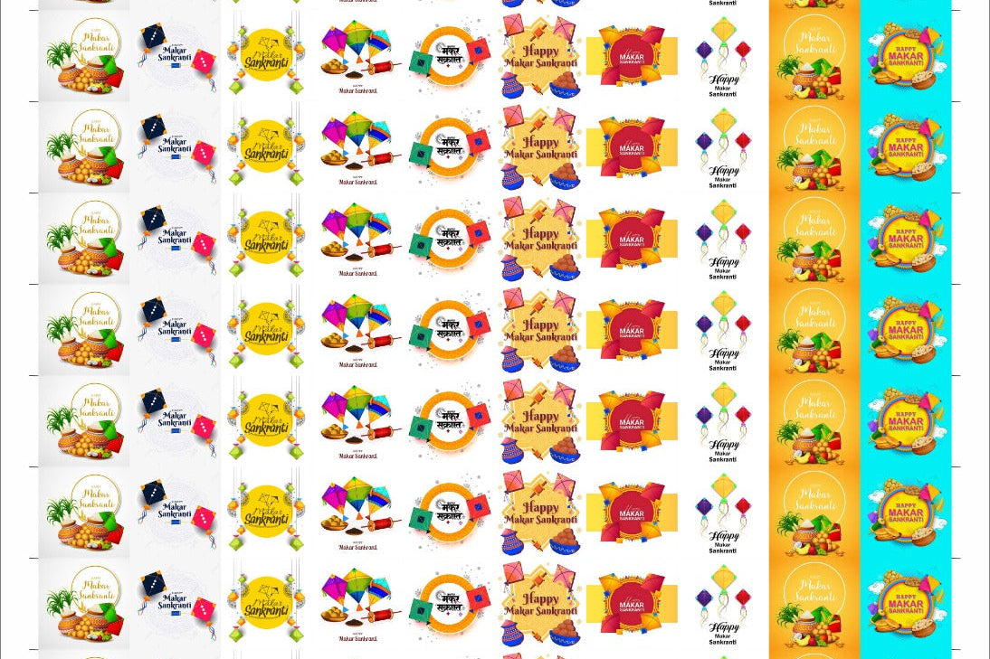 Happy Makar Sankranti Cavity Size Stickers (Pack of 70 Stickers)