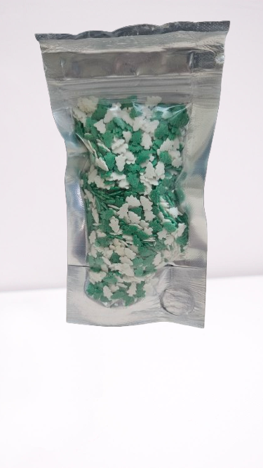 White Green Tree Shape Edible Sprinklers | Christmas Theme white, green tree sprinklers (Pack of 50gm)