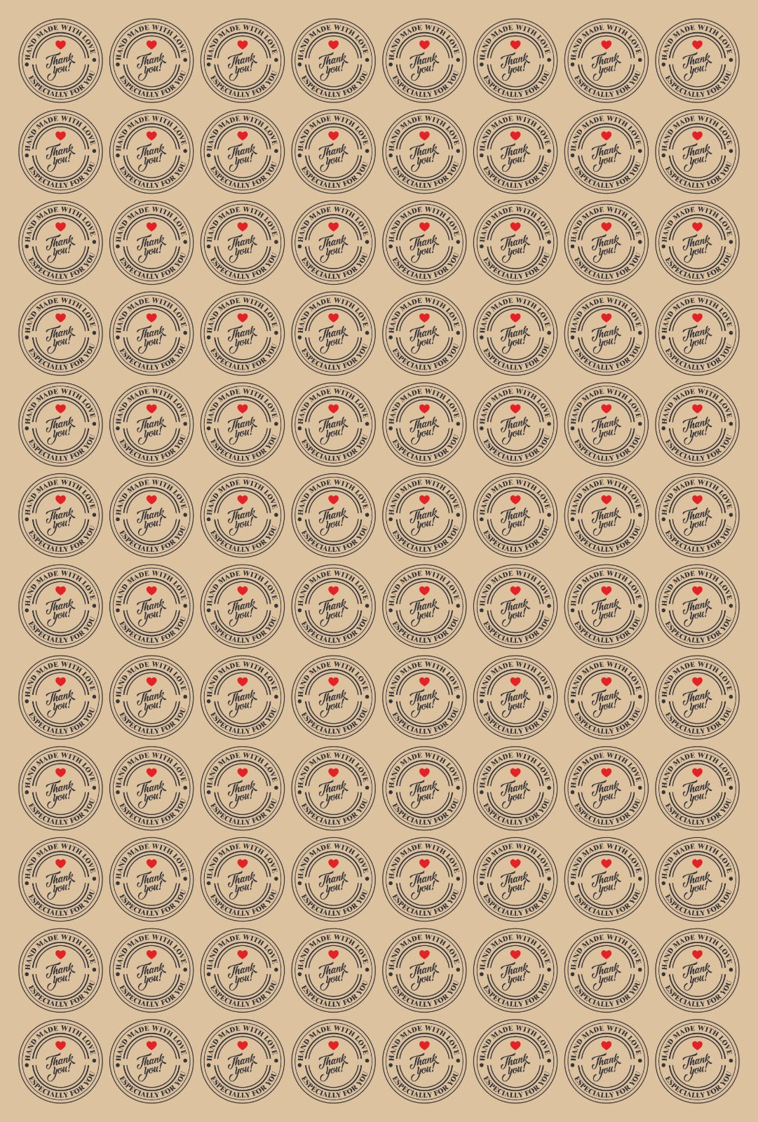 1.5 inch Thank you Stickers with text Handmade with love & specially for you