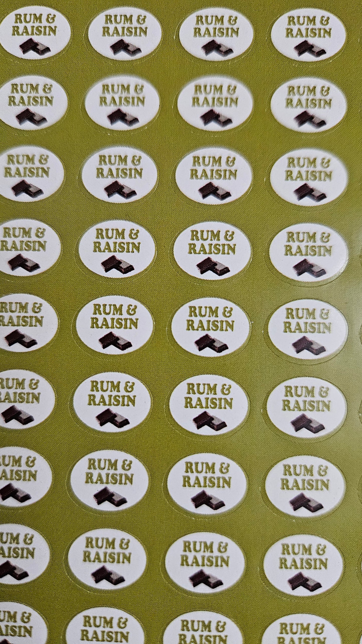 Rum & Raisin Flavour Small 0.5 inch Chocolate Stickers