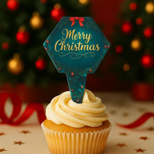 Merry Christmas Paper Cake Toppers (5 Mix designs) Cupcake Toppers | Christmas Decorations Items | Pack of 10