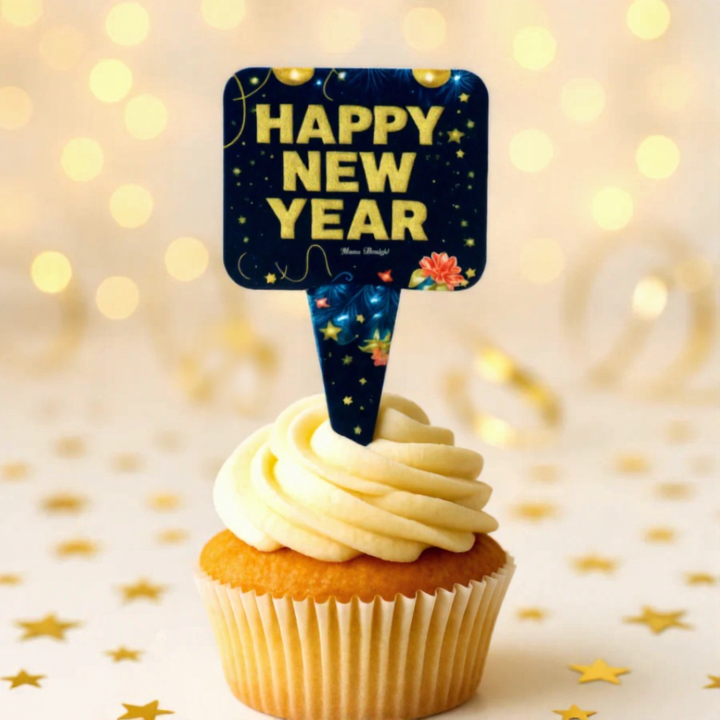 Happy New Year Paper Cake Toppers (5 Mix designs) Cupcake Toppers | New Year Decorations Items | Pack of 10