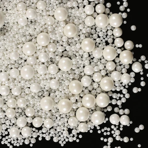 Mixed Size White Pearl Sprinkles (Sugar Balls) 1.5, 3, 4, 6 & 7 mm