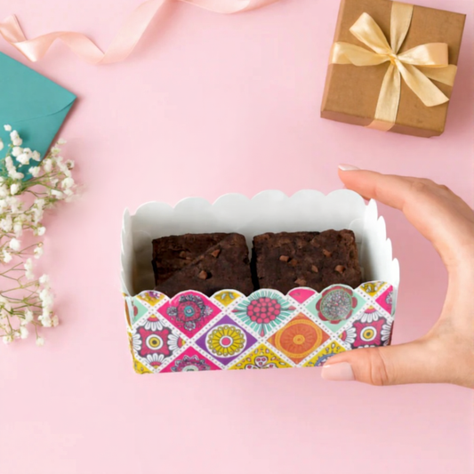 Printed 2 Brownie Box With Transparent Lid (Mixed Design) Pack of 10