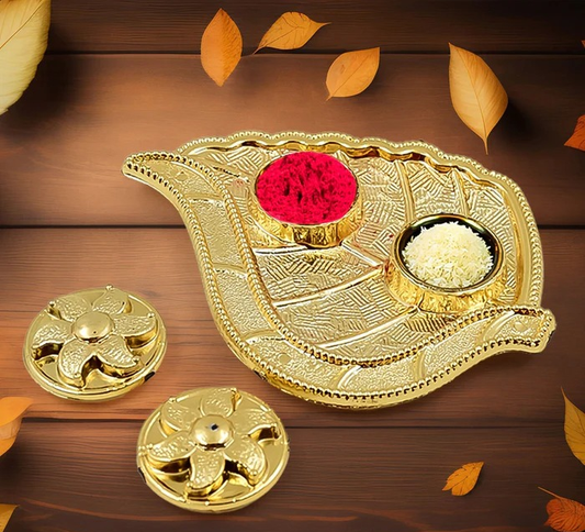 Leaf Shape Kumkum Roli Small Plate for Festive & Gifting Purpose